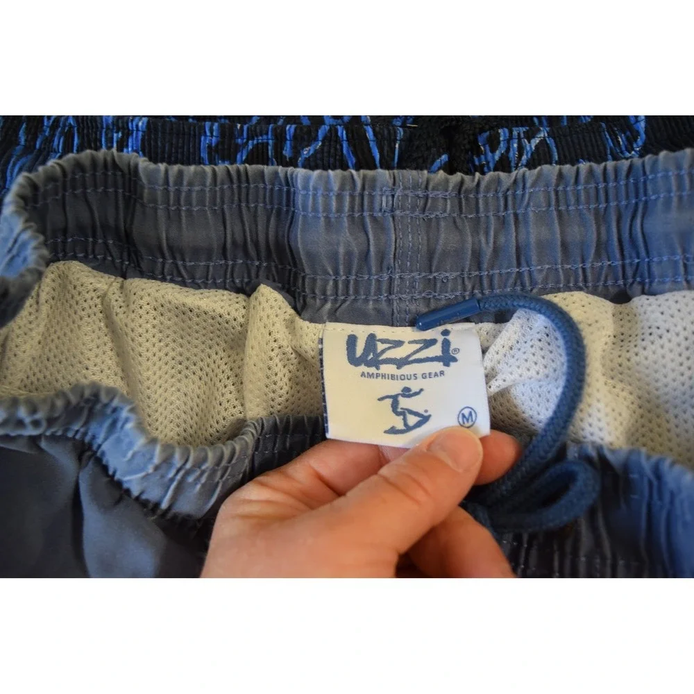 Uzzi Swim Trunks Medium Blue Elastic Waist Mesh Lined Board Shorts Mens New